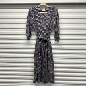 Mirth Blue Floral Print Cotton Midi Dress Tie Waist Size Small